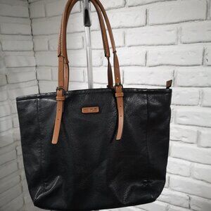 David Jones Black with Tan Adjustable Handles Zipper Closure Handbag